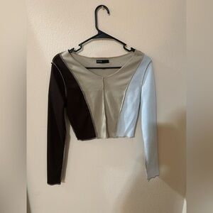 SHEIN Brown and Gray Patchwork Crop Top